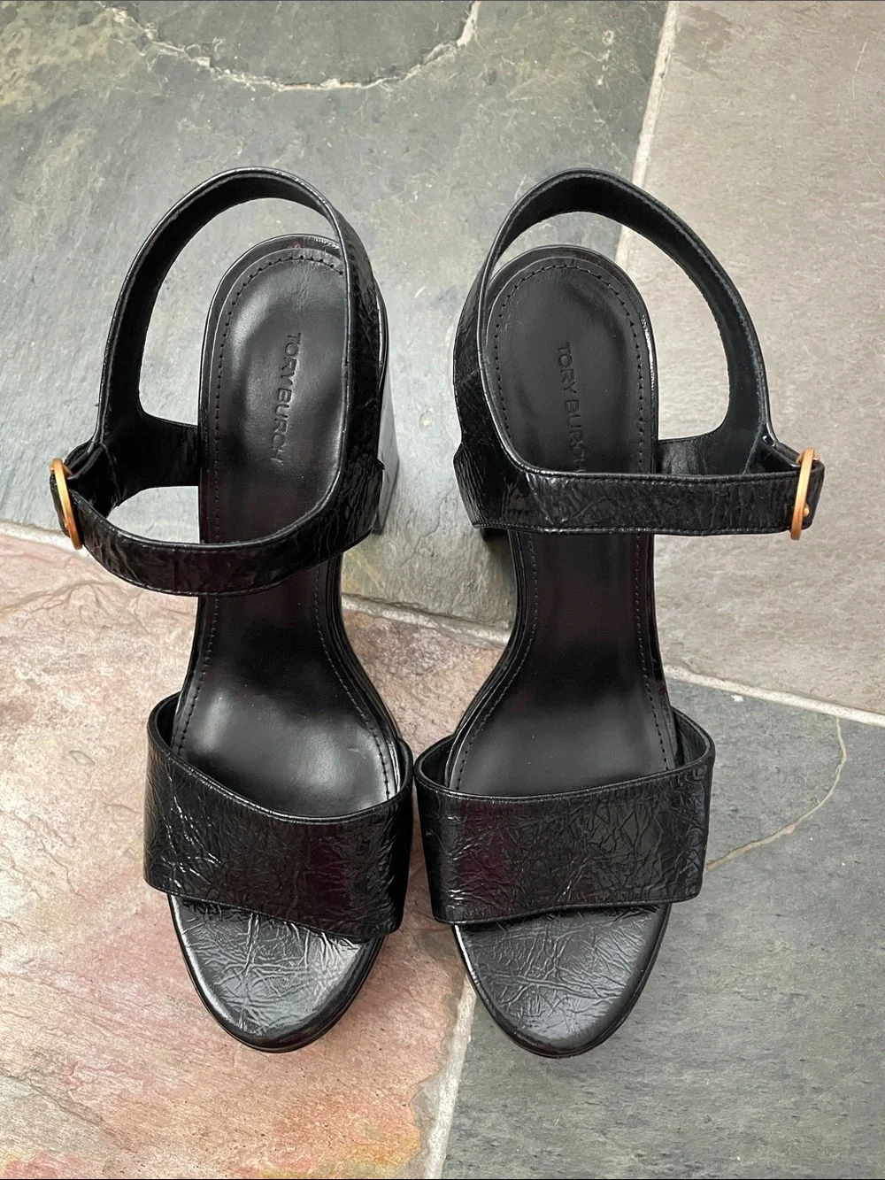 Tory Burch Martine Platform 115mm Croc Patent Leather Sz 10.5